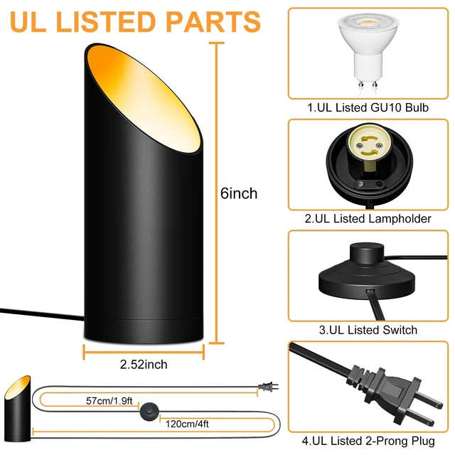 Alt view image 6 of 7 - Uplighting Indoor Floor Can Lights,Spot Lights 7W 3000K GU10 LED Up Lights | 2 Pack Warm Lighting 5.9 FT Plug Cord & Foot Switch,Accent Lighting for Living Room, Dark Corner,Plant and Wall Art,Black