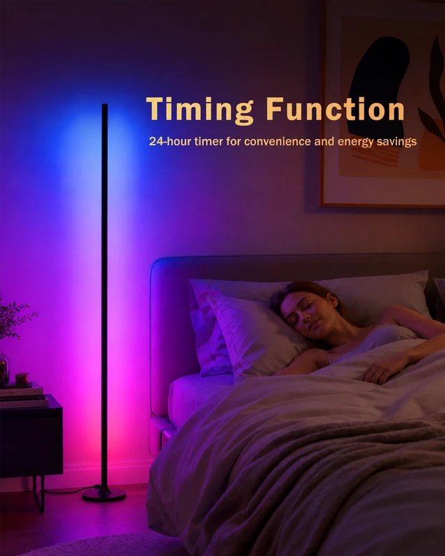 Alt view image 6 of 7 - 63" H RGB Floor Lamp, Smart Led Corner Lamp with Music Sync | 16M+ Colors,App&Remote Control,Dynamic Modes,Timer,Built-in mic,Adjustable Height,Tool-free setup,Ambient Lighting