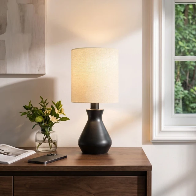 Main image of 12" Black Metal Modern Bedside Lamp | Modern Mini Nightstand Lamps,Metal Base with PreAssembled Shade,Cute Desk Lamp for Living Room Side Table,Stylish Home Decor