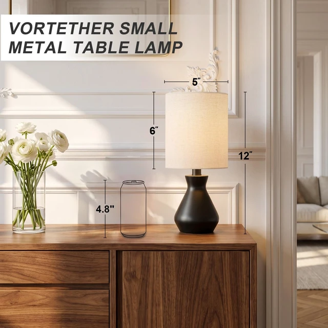 Alt view image 3 of 7 - 12" Black Metal Modern Bedside Lamp | Modern Mini Nightstand Lamps,Metal Base with PreAssembled Shade,Cute Desk Lamp for Living Room Side Table,Stylish Home Decor