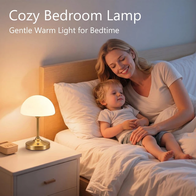 Alt view image 4 of 7 - Table Lamp Cordless Lamp,5000mAh Rechargeble Battery Operated Lamp | 11.02" Small Bedside Desk Lamps for Living Room Bedroom Decor,3-Way Dimmable Portable Table Lamps with Glass Shade-Gold