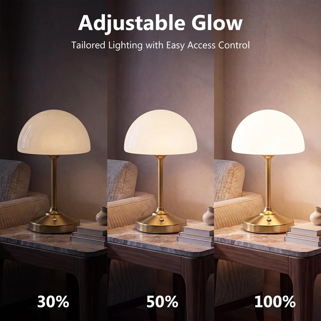 Alt view image 5 of 7 - Table Lamp Cordless Lamp,5000mAh Rechargeble Battery Operated Lamp | 11.02" Small Bedside Desk Lamps for Living Room Bedroom Decor,3-Way Dimmable Portable Table Lamps with Glass Shade-Gold