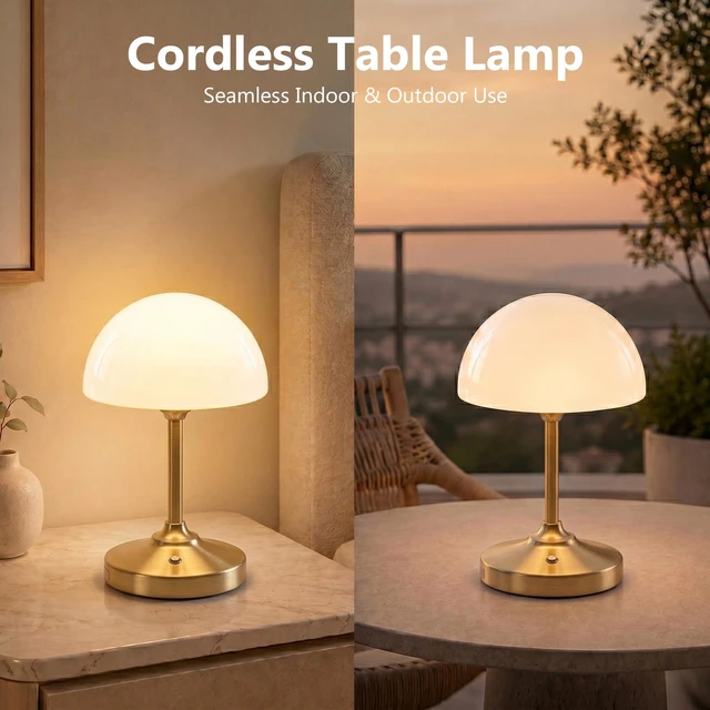 Alt view image 2 of 7 - Table Lamp Cordless Lamp,5000mAh Rechargeble Battery Operated Lamp | 11.02" Small Bedside Desk Lamps for Living Room Bedroom Decor,3-Way Dimmable Portable Table Lamps with Glass Shade-Gold