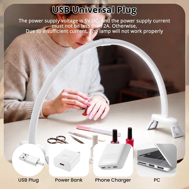Alt view image 3 of 7 - Arc Half Moon Light: 23" Nail Desk Lamp with Foldable Bracket | No Flicker & Shadow-Free Half Moon Lamp for Salon Table Use - Stepless Brightness for Manicurist DIY Nail Tech
