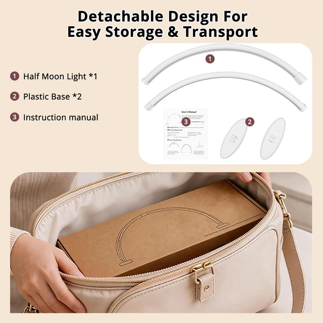 Alt view image 5 of 7 - Arc Half Moon Light: 23" Nail Desk Lamp with Foldable Bracket | No Flicker & Shadow-Free Half Moon Lamp for Salon Table Use - Stepless Brightness for Manicurist DIY Nail Tech