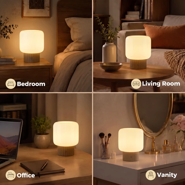 Alt view image 2 of 7 - Mushroom Lamp, Cordless Rechargeable Table Lamp with Glass Shade, 3 Color Temperatures & Stepless Dimming, 5200mAh, Touch Control Bedside Lamps for Living Room, Bedroom, 1 Pack (Brown)