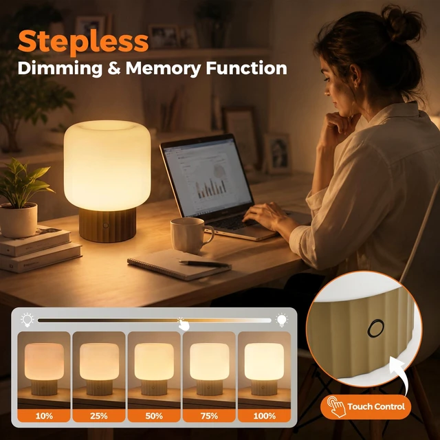 Alt view image 4 of 7 - Mushroom Lamp, Cordless Rechargeable Table Lamp with Glass Shade, 3 Color Temperatures & Stepless Dimming, 5200mAh, Touch Control Bedside Lamps for Living Room, Bedroom, 1 Pack (Brown)