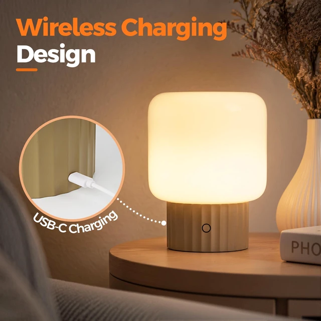 Alt view image 5 of 7 - Mushroom Lamp, Cordless Rechargeable Table Lamp with Glass Shade, 3 Color Temperatures & Stepless Dimming, 5200mAh, Touch Control Bedside Lamps for Living Room, Bedroom, 1 Pack (Brown)