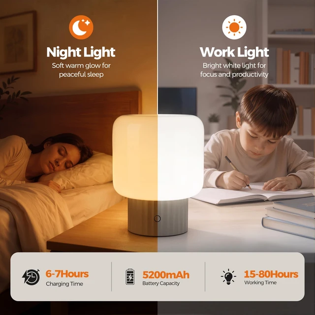 Alt view image 6 of 7 - Mushroom Lamp, Cordless Rechargeable Table Lamp with Glass Shade, 3 Color Temperatures & Stepless Dimming, 5200mAh, Touch Control Bedside Lamps for Living Room, Bedroom, 1 Pack (Brown)