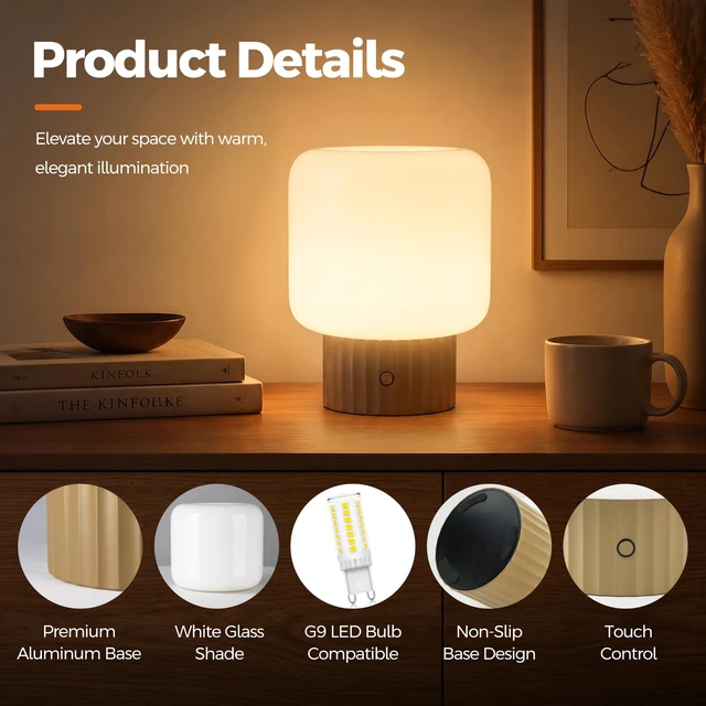 Alt view image 7 of 7 - Mushroom Lamp, Cordless Rechargeable Table Lamp with Glass Shade, 3 Color Temperatures & Stepless Dimming, 5200mAh, Touch Control Bedside Lamps for Living Room, Bedroom, 1 Pack (Brown)