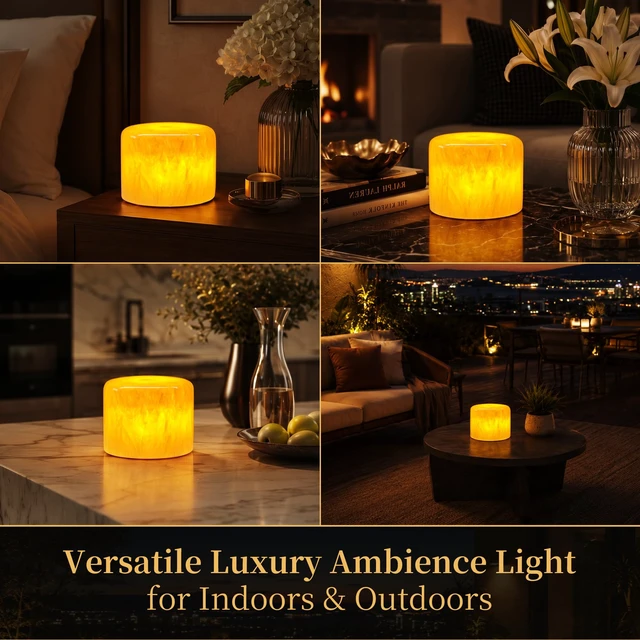 Alt view image 5 of 7 - Natural Marble Cordless Touch Rechargeable Table Lamp Night Light | 4000mAh Battery, 3-level Dimmable 3000K Warm Light, Portable ambient Lamp For Bedroom, Dining, Patio & Home Decor Gift