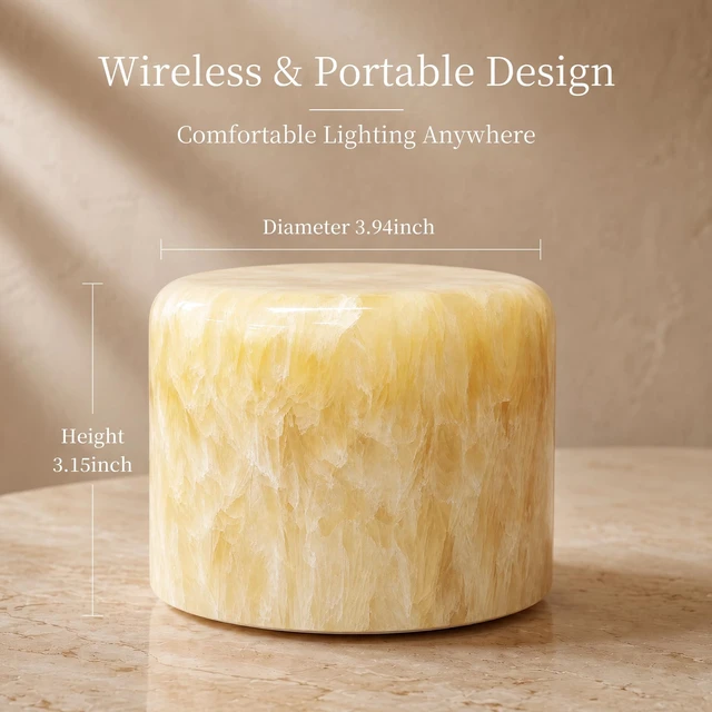 Alt view image 7 of 7 - Natural Marble Cordless Touch Rechargeable Table Lamp Night Light | 4000mAh Battery, 3-level Dimmable 3000K Warm Light, Portable ambient Lamp For Bedroom, Dining, Patio & Home Decor Gift