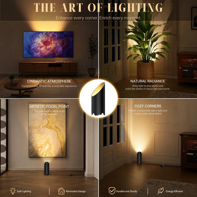 Alt view image 4 of 7 - 2 Pack Uplights Indoor,7W Ambient Lighting with 3000K GU10 Bulbs,Mood & Accent Lighting,House Warming Gifts New Home,Art Decor 5.9 FT Cords&Foot Switches