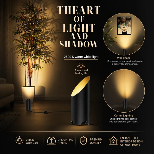 Alt view image 6 of 7 - 2 Pack Uplights Indoor,7W Ambient Lighting with 3000K GU10 Bulbs,Mood & Accent Lighting,House Warming Gifts New Home,Art Decor 5.9 FT Cords&Foot Switches