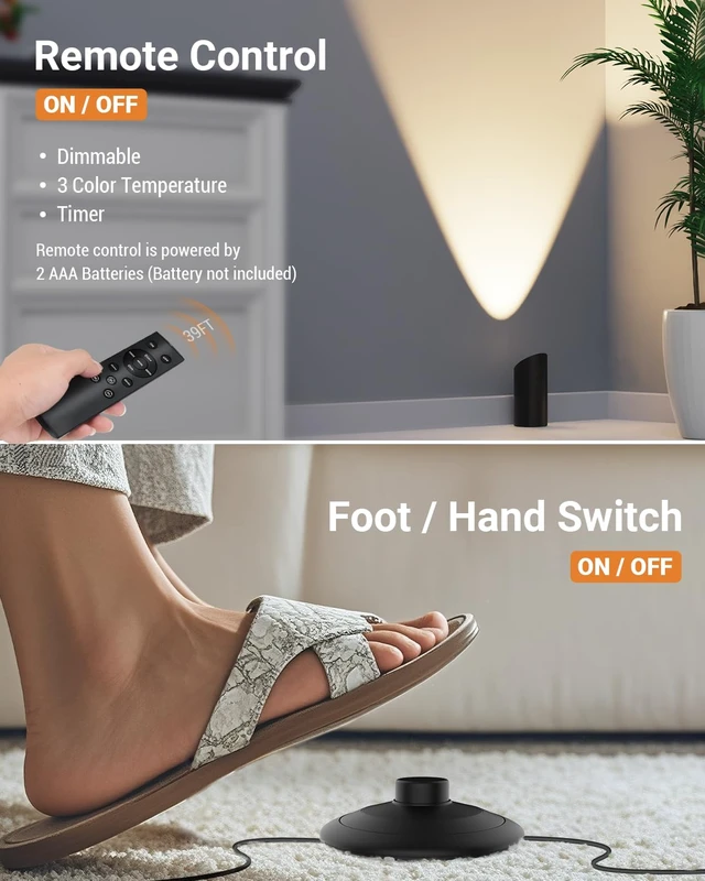 Alt view image 3 of 7 - 2 Pack Uplighting Indoor, LED Floor Can Lights with Remote and Timer, 3 Color Temps Dimmable Spotlight for Corner Sofa Plant Home Accent Lighting, 5.9 FT Plug Cord & Foot Switch, Black