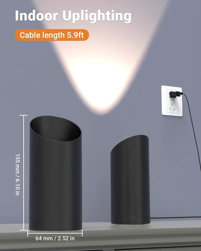 Alt view image 5 of 7 - 2 Pack Uplighting Indoor, LED Floor Can Lights with Remote and Timer, 3 Color Temps Dimmable Spotlight for Corner Sofa Plant Home Accent Lighting, 5.9 FT Plug Cord & Foot Switch, Black