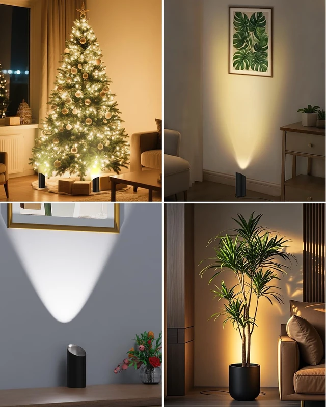 Alt view image 6 of 7 - 2 Pack Uplighting Indoor, LED Floor Can Lights with Remote and Timer, 3 Color Temps Dimmable Spotlight for Corner Sofa Plant Home Accent Lighting, 5.9 FT Plug Cord & Foot Switch, Black
