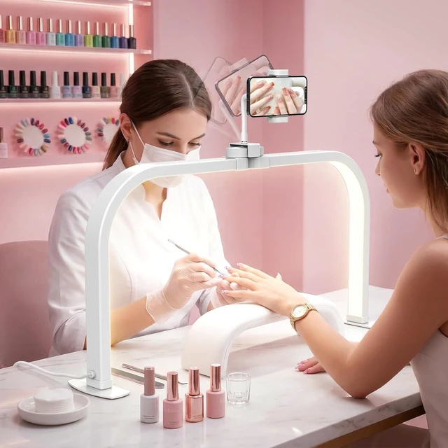 Main image of Half Moon Light for Nail Desk: 180 ° Shadow-Free Arc Light For Manicurist | 29" Foldable Half Moon Desk Lamp With Phone Holder - 3 Color Mode & 10 Brightness - Provide a Bright Work Area For Nail Tech
