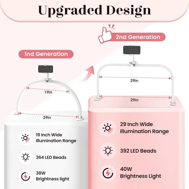 Alt view image 2 of 7 - Half Moon Light for Nail Desk: 180 ° Shadow-Free Arc Light For Manicurist | 29" Foldable Half Moon Desk Lamp With Phone Holder - 3 Color Mode & 10 Brightness - Provide a Bright Work Area For Nail Tech