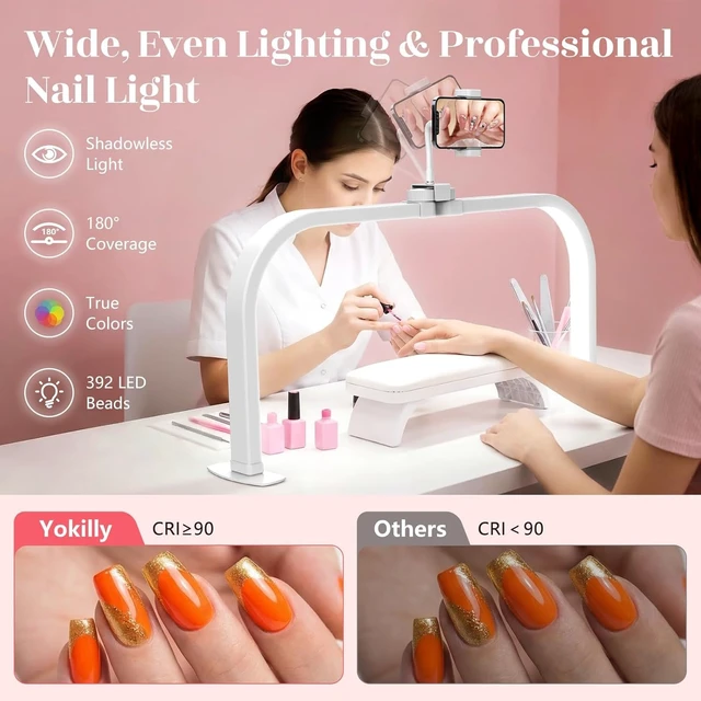 Alt view image 4 of 7 - Half Moon Light for Nail Desk: 180 ° Shadow-Free Arc Light For Manicurist | 29" Foldable Half Moon Desk Lamp With Phone Holder - 3 Color Mode & 10 Brightness - Provide a Bright Work Area For Nail Tech