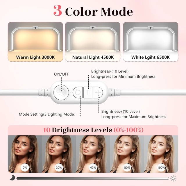 Alt view image 5 of 7 - Half Moon Light for Nail Desk: 180 ° Shadow-Free Arc Light For Manicurist | 29" Foldable Half Moon Desk Lamp With Phone Holder - 3 Color Mode & 10 Brightness - Provide a Bright Work Area For Nail Tech