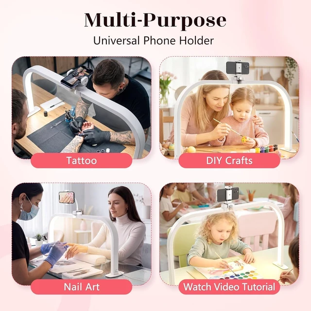 Alt view image 3 of 7 - Half Moon Light for Nail Desk: 180 ° Shadow-Free Arc Light For Manicurist | 29" Foldable Half Moon Desk Lamp With Phone Holder - 3 Color Mode & 10 Brightness - Provide a Bright Work Area For Nail Tech
