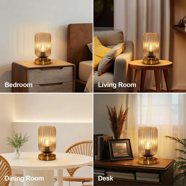 Alt view image 7 of 7 - Cordless Table Lamp for Bedroom, Touch Stepless Dimmable, Modern | 7500mAh Rechargeable Battery, Amber Glass Shade, Brushed Gold Base, Bulb Included, Wireless Lamp for Desk, Living Room