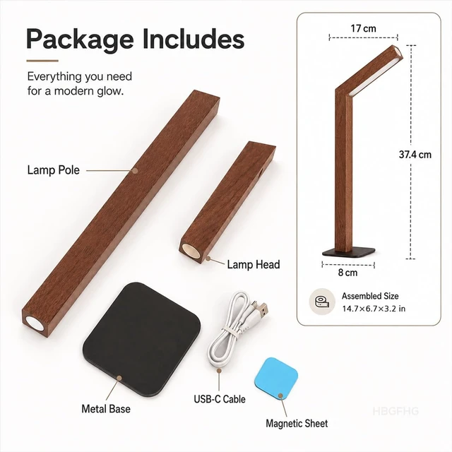 Alt view image 7 of 7 - Wooden Desk Lamp Magnetic Wall Mount Rechargeable Home Office-Sapele | 360 Rotatable cordless night light ,Touch dimming,USB-C. Minimalist style for reading, bedside,artwork,working,ambiance