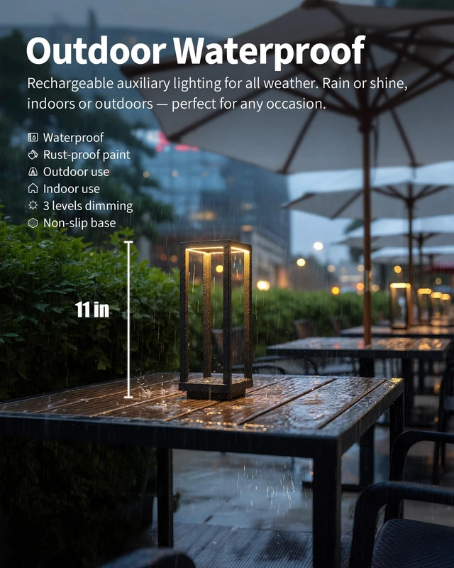 Alt view image 2 of 7 - Cordless Waterproof Table Lamps Set of 2, Black LED Outdoor Desk Lamp | Rechargeable 4000mAh Battery Operated, 2700K 3-Level Dimmable, Portable Lighting for Patio, Camping, Bedroom, Night Light