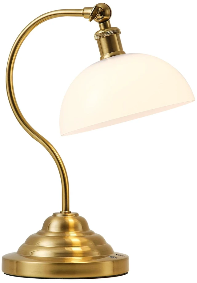 Main image of Cordless Table Lamp, Battery Operated Vintage Desk Light, Brass & White | Rechargeable Small Lamp, Plastic Shade, Swing Arm, 3CCT, Stepless Dimming, for Bedroom Bedside Living Room