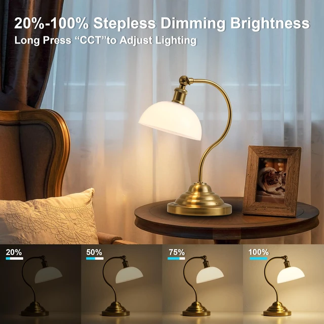 Alt view image 4 of 7 - Cordless Table Lamp, Battery Operated Vintage Desk Light, Brass & White | Rechargeable Small Lamp, Plastic Shade, Swing Arm, 3CCT, Stepless Dimming, for Bedroom Bedside Living Room