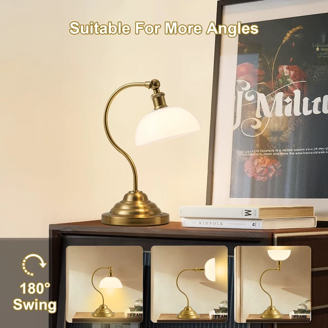 Alt view image 5 of 7 - Cordless Table Lamp, Battery Operated Vintage Desk Light, Brass & White | Rechargeable Small Lamp, Plastic Shade, Swing Arm, 3CCT, Stepless Dimming, for Bedroom Bedside Living Room