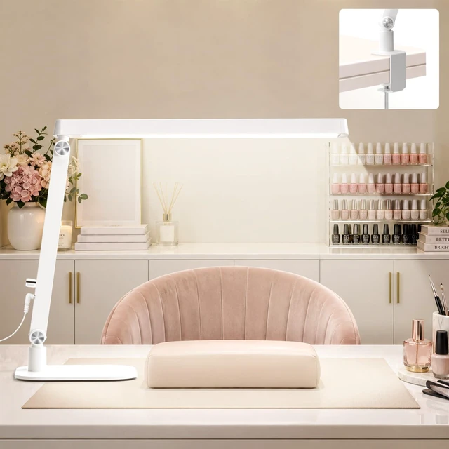 Main image of Professional LED Desk Lamp, Base & Clamp, for Nail Techs & Office | 36° Focused Light, CRI95+, Less Eye Fatigue, Acetone-Resistant, Stepless Dimming & Memory for Estheticians & Tattoo Artists