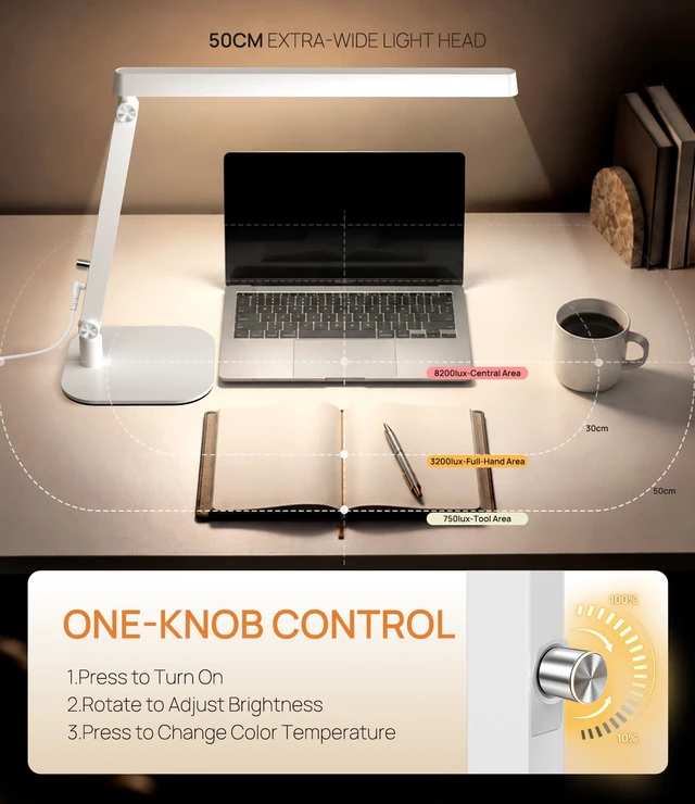 Alt view image 5 of 7 - Professional LED Desk Lamp, Base & Clamp, for Nail Techs & Office | 36° Focused Light, CRI95+, Less Eye Fatigue, Acetone-Resistant, Stepless Dimming & Memory for Estheticians & Tattoo Artists