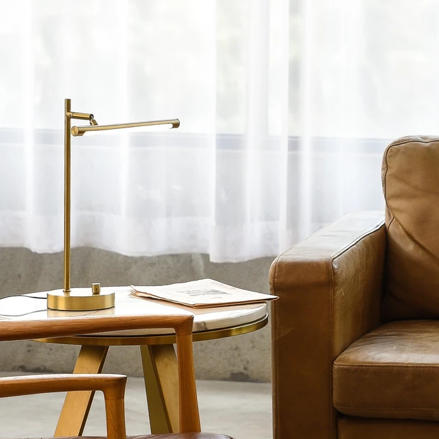 Alt view image 2 of 7 - 52889 West 15" LED Integrated Desk Lamp, Matte Brass, 200 Lumens, Dimmer Rotary Switch