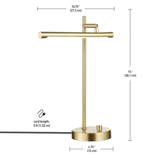 Alt view image 7 of 7 - 52889 West 15" LED Integrated Desk Lamp, Matte Brass, 200 Lumens, Dimmer Rotary Switch