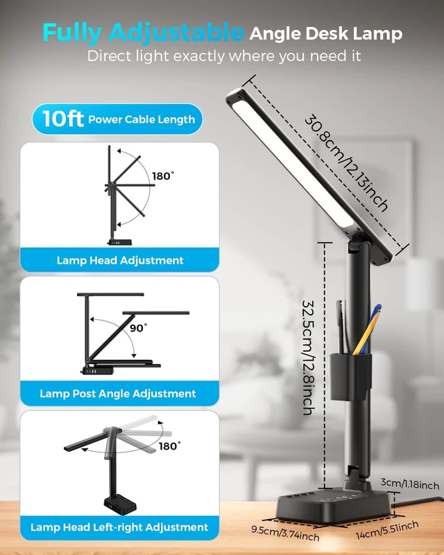 Alt view image 6 of 7 - LED Desk Lamp with Power Strip, 3 AC Outlets, 4 USB Ports, Stepless Dimming