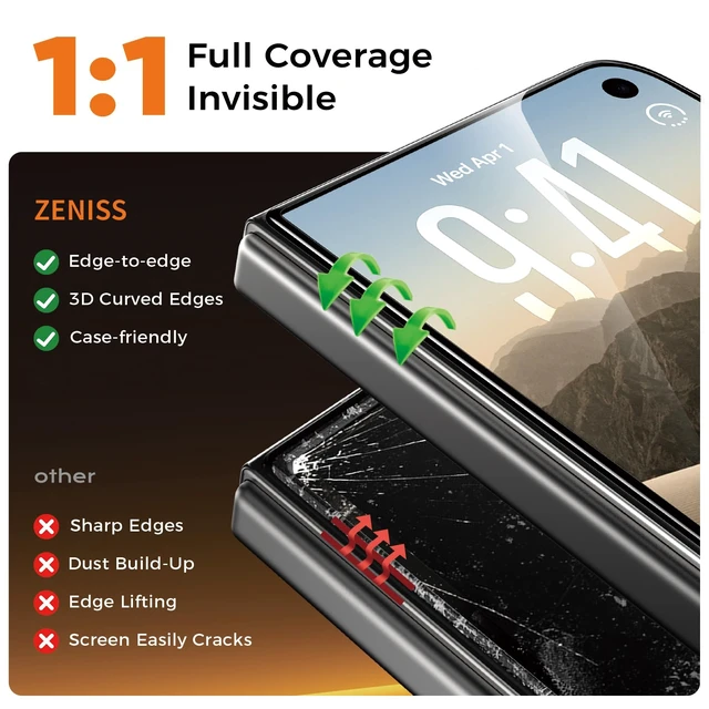 Alt view image 4 of 7 - NeverBreak 9H+ Hardness for iPhone Duo Screen Protector 12FT Military Grade Protection (Scratch, Shatter, Drop Resistance) Duo Tempered Glass Full Edge Coverage Case Friendly 2 Pack