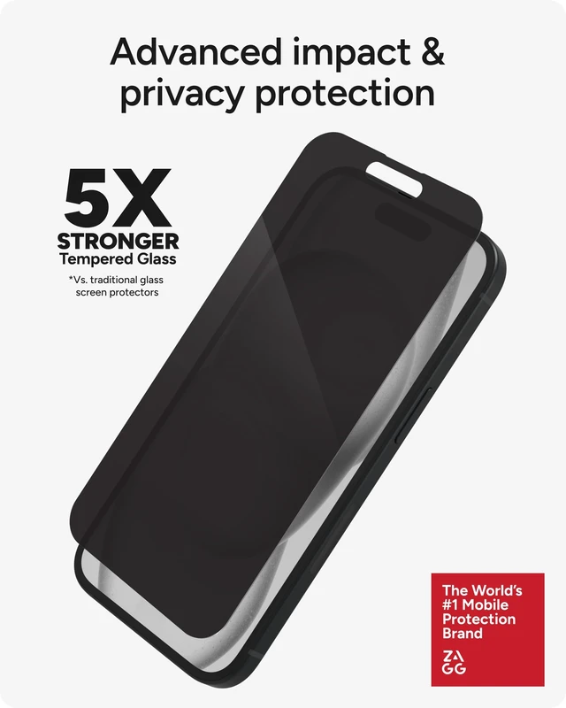 Alt view image 2 of 6 - Glass Elite Privacy iPhone 15 Screen Protector | 5X Stronger with Reinforced Edges, 2-Way Privacy Filter, Scratch & Smudge-Resistant Surface, InvisibleShield, Easy to Install