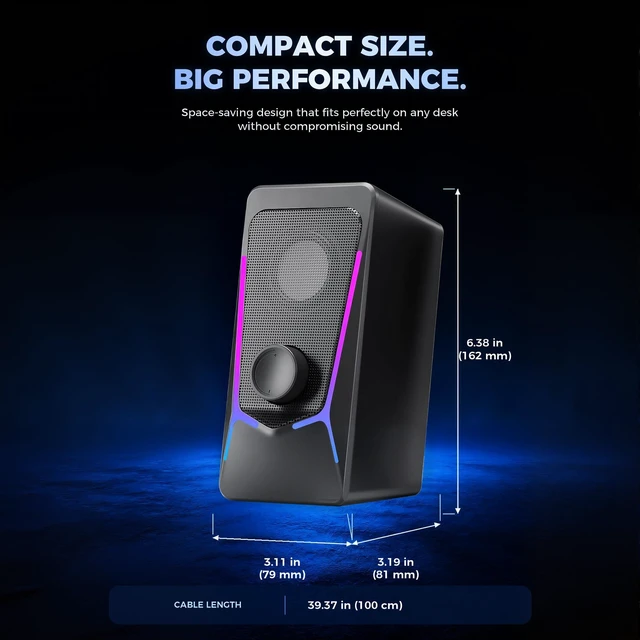 Alt view image 7 of 7 - Computer Speakers for Desktop PC, Gaming Speaker with Volume Control | Compact 2.0 Channel Stereo Desktop & Laptop Speaker, 6W, Enhanced Auido Quality, Plug & Play USB Powered, 3.5mm AUX.