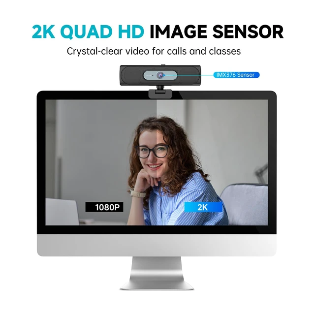 Alt view image 6 of 7 - G55 2K Webcam with Dual Speakers & Microphone for PC Laptop | USB Computer Camera, 120° FOV, Remote Control, Plug & Play Streaming Camera, works with Zoom/Teams/Mac