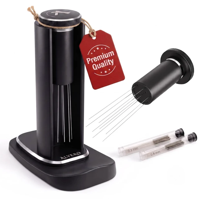 Main image of WDT Tool Espresso Distribution Tool Stirrer, Matte Black | Magnetic Weighted Aluminum Stand with Catch Tray, Separate Non-Slip Silicone Pad, 20 Interchangeable Needles.