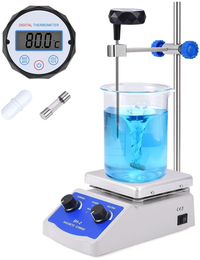 Main image of Magnetic Stirrer SH-2 Hot Plate Mixer Max 520 Lab Hotplate Stirrer 2000 RPM Stir Plate with Thermometer, Stir Bar and Support Stand