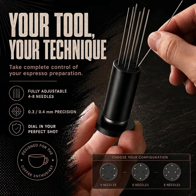 Alt view image 4 of 7 - WDT Tool Espresso Distribution Tool Stirrer, Matte Black | Magnetic Weighted Aluminum Stand with Catch Tray, Separate Non-Slip Silicone Pad, 20 Interchangeable Needles.