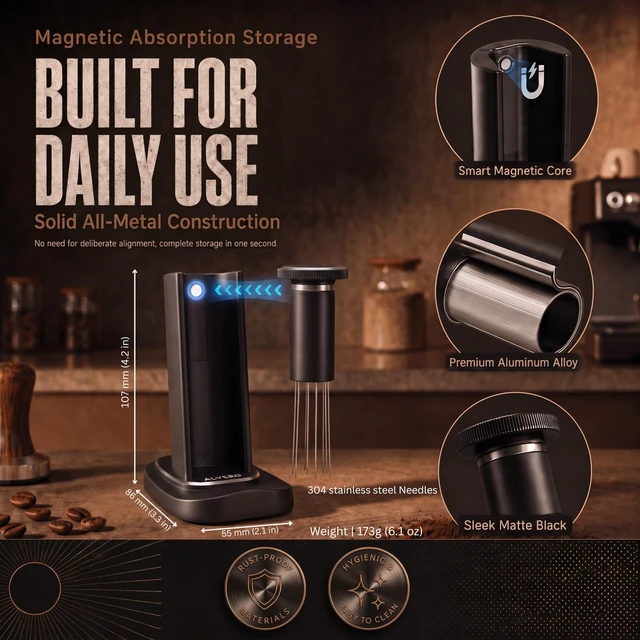 Alt view image 6 of 7 - WDT Tool Espresso Distribution Tool Stirrer, Matte Black | Magnetic Weighted Aluminum Stand with Catch Tray, Separate Non-Slip Silicone Pad, 20 Interchangeable Needles.