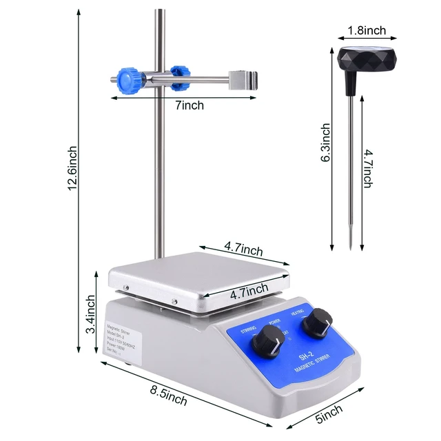 Alt view image 7 of 7 - Magnetic Stirrer SH-2 Hot Plate Mixer Max 520 Lab Hotplate Stirrer 2000 RPM Stir Plate with Thermometer, Stir Bar and Support Stand