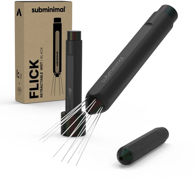 Main image of Flick WDT Espresso Distribution Tool - Retractable Needle Tamper | Barista stirrer tool, coffee & espresso machine parts, includes two sets of replacement needles and base, magnetic release