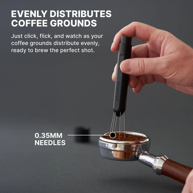 Alt view image 3 of 6 - Flick WDT Espresso Distribution Tool - Retractable Needle Tamper | Barista stirrer tool, coffee & espresso machine parts, includes two sets of replacement needles and base, magnetic release
