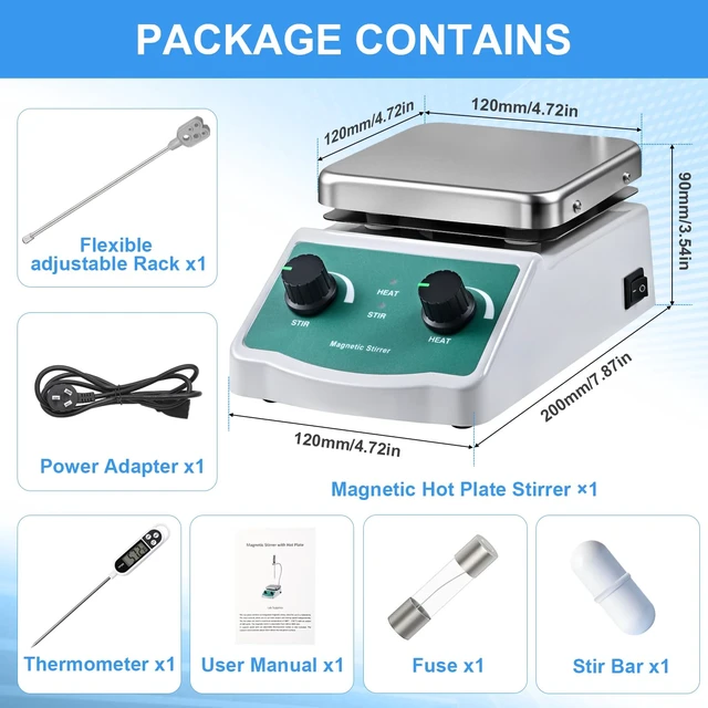 Alt view image 5 of 7 - Magnetic Stirrer Hot Plate, Mixer with 2L Stirring Capacity, Up to 520°F, 0-2000 RPM Adjustable Speed, 4.7 x 4.7 inch Hot Plate, Includes Magnetic Stir Bar & Support Stand