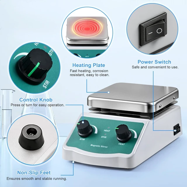 Alt view image 7 of 7 - Magnetic Stirrer Hot Plate, Mixer with 2L Stirring Capacity, Up to 520°F, 0-2000 RPM Adjustable Speed, 4.7 x 4.7 inch Hot Plate, Includes Magnetic Stir Bar & Support Stand